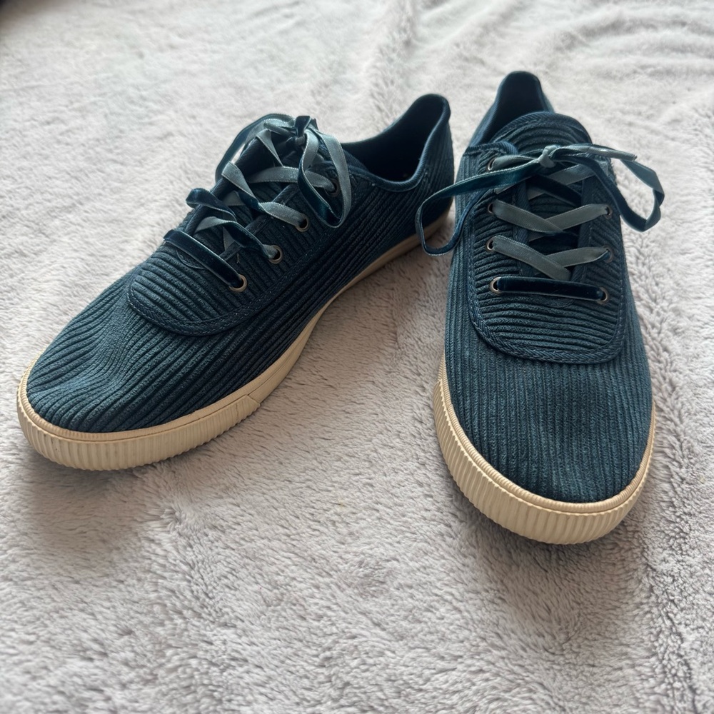 TOMS Women’s 8 Teal Blue Corduroy Lace Up Sneakers Casual Low Top Shoes